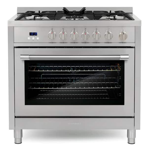 36 in. Nebula Collection 4.4 cu. ft. Gas Range, 5-Burners, Rapid Convection Oven, Smooth Grip Handle in Stainless Steel