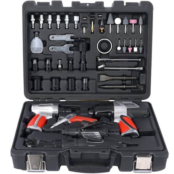 44-Piece AirTool Kits, w/ 1/2ft. Impact Wrench, 3/8ft. Air Wrench, 1/4in. Air Grinder, Air Gun, Air Hammer & Accessories