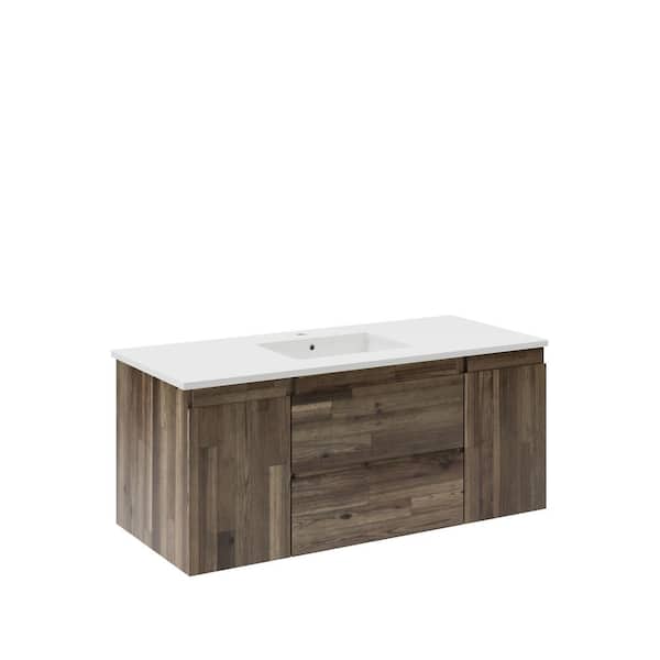 Fresca Formosa 48 in. Single Sink Wall Mount Floating Acacia Bath Vanity with White Quartz Top and Undermount Ceramic Sink