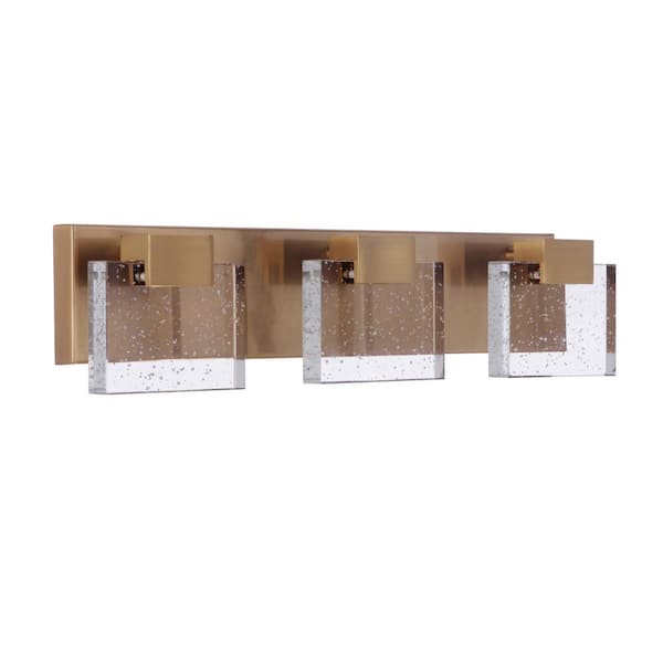 CRAFTMADE Alamere 20.88 in. Satin Brass Finish LED Vanity Light Bar with Clear Seeded Glass