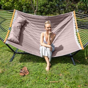 12 ft. Free Standing, 475 lbs. Capacity, Heavy-Duty 2-Person Hammock with Stand and Detachable Pillow in Tan