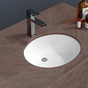 7.6 in. Ceramic Undermount Oval Bathroom Sink in White with Overflow