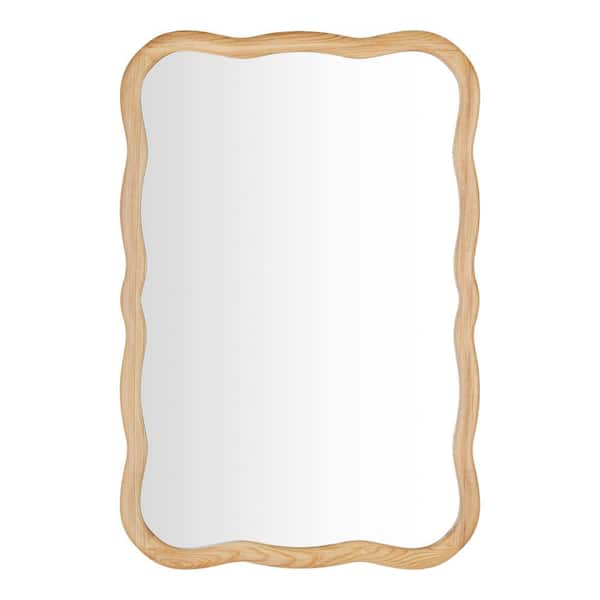 Medium Wavy Natural Wood Framed Mirror (24 in. W x 36 in. H)