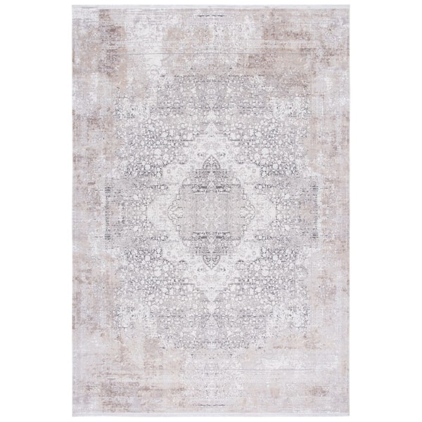 Signature 5 ft. x 8 ft. Gray/Ivory Distressed Ornate Area Rug