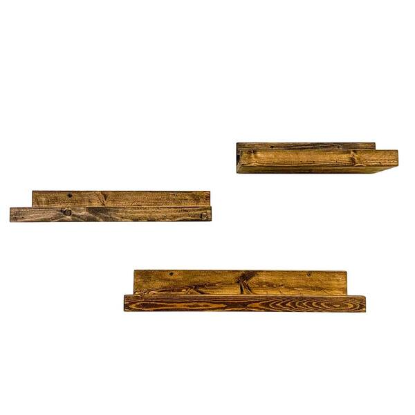 Del Hutson Designs Rustic Luxe 7 in. Depth Dark Walnut Pine Wood Floating Decorative Wall Shelf Set