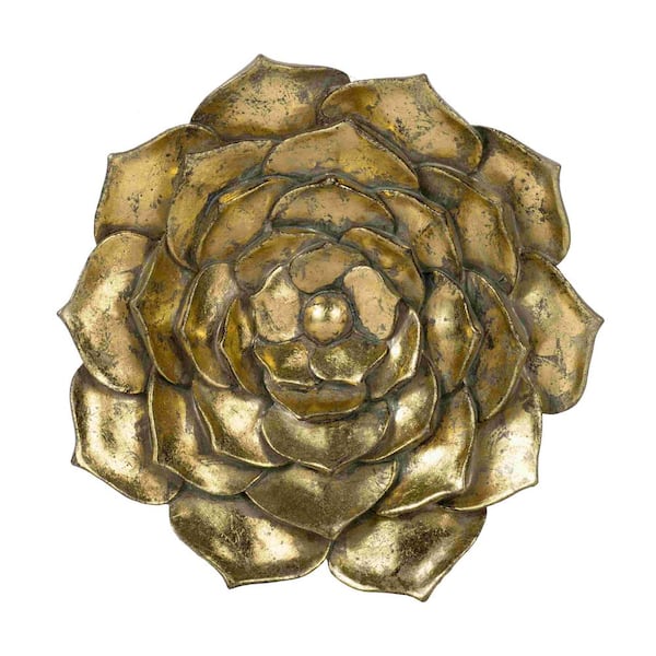 Miscool Anky Resin 10 in. x 10 in. Gold Wall Architectural Decor Succulent Wall Plaque