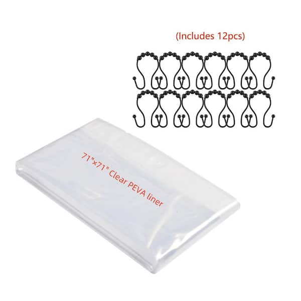Utopia Alley 70 in. x 72 in. 3G Clear PEVA Liner and 12-Piece Stainless Steel Double Shower Durtain Hooks, Matt Black.