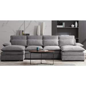 115 in. Wide Pillow Top Arm Creative Polyester U-Shaped Modern Modular Sectional Sofa in Gray