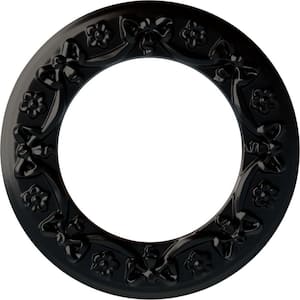 7/8" x 12-1/4" x 12-1/4" Polyurethane Ribbon with Bow Ceiling Medallion, Hand-Painted Jet Black