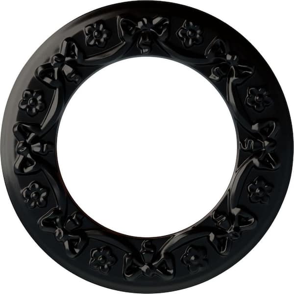 Ekena Millwork 7/8" x 12-1/4" x 12-1/4" Polyurethane Ribbon with Bow Ceiling Medallion, Hand-Painted Jet Black