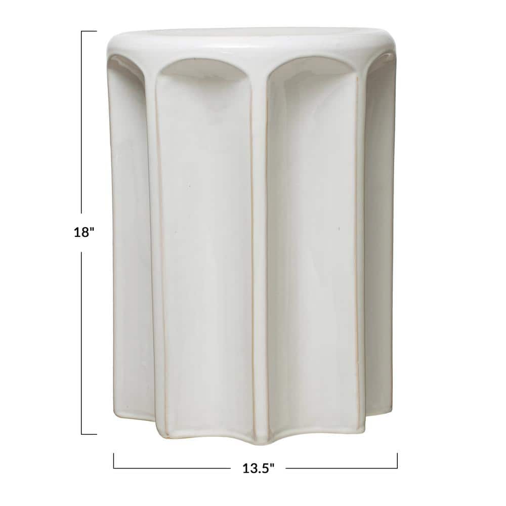 White Sculpted Stoneware Round Accent Table, 18 inches
