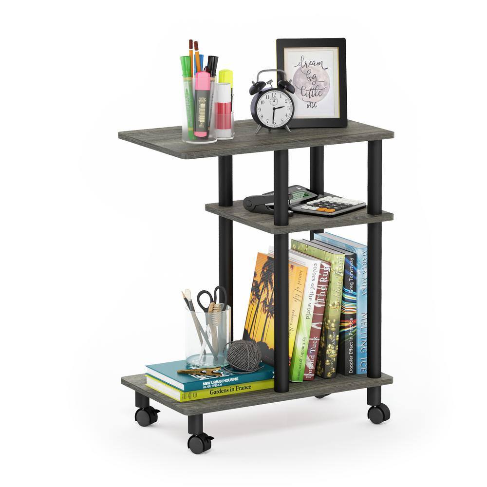 French Oak Grey and Black U-Shaped Sofa Side Table with Casters