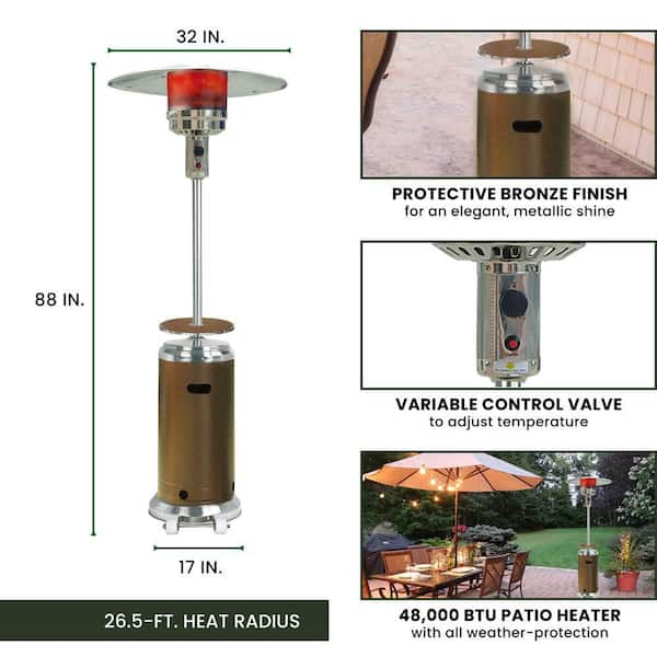 7 ft. 48,000 BTU Hammered Bronze Steel Umbrella Propane Gas Patio Heater