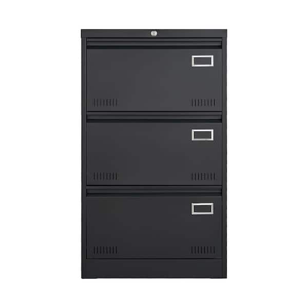 Boyel Living 3-Drawer Black Metal 23 in. W Lateral File Cabinet with Lock