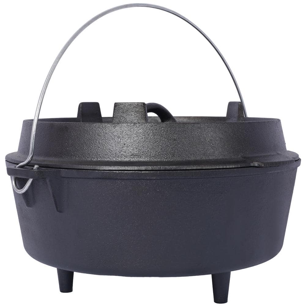 12 Quart Black Cast Iron Round Dutch Oven with Lid for Indoor & Outdoor Cooking