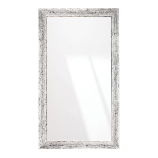 BrandtWorks 33 in. W x 61 in. H Weathered Timber Inspired Rustic White and Gray Sloped Framed Wall Mirror