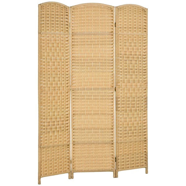 HOMCOM 6 ft. Tall Hand-Woven 3 Panel Folding Room Divider Privacy Screen in Nature Wood