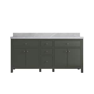 Sonoma 72 in. W x 22 in. D x 36 in. H Double Sink Bath Vanity in Pewter Green with 2" Pearl Gray Quartz Top
