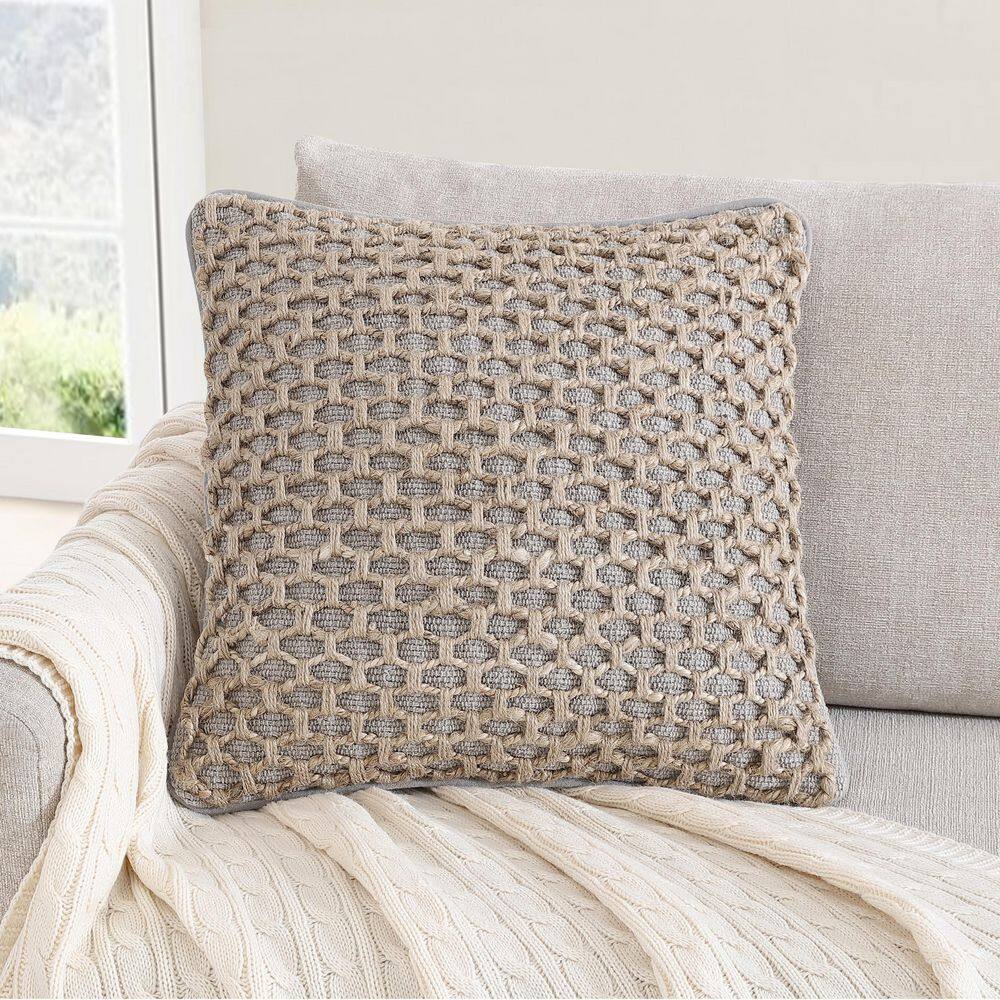 Jada 20'' Gray and Natural Woven Cotton and Jute Pillow