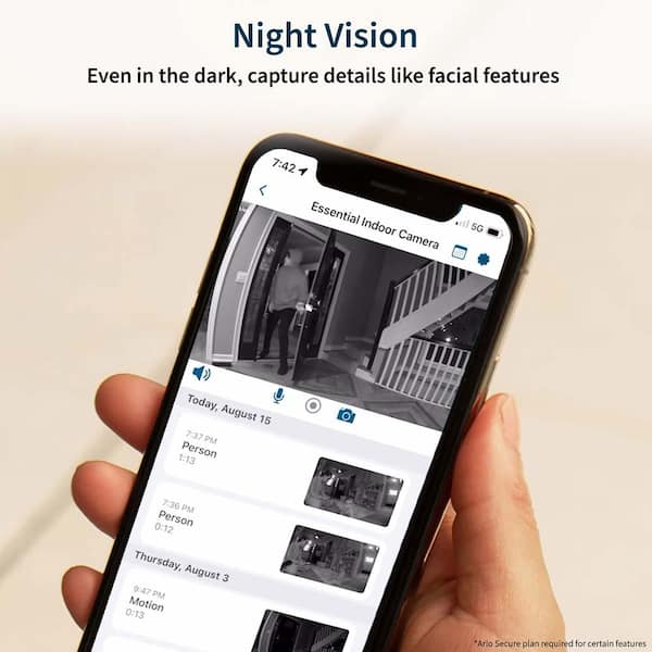 Arlo Essential Wireless Indoor Security Camera 2K (2nd Gen) with Privacy Shield, Night Vision, and Integrated Siren - White