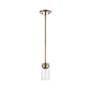 Intersection 60-Watt 1-Light Burnished Brass Shaded Mini Pendant Light with Clear Glass Shade and No Bulbs Included