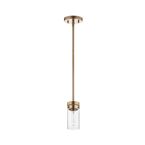 SATCO Intersection 60-Watt 1-Light Burnished Brass Shaded Mini Pendant Light with Clear Glass Shade and No Bulbs Included