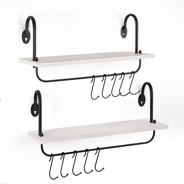 Unbranded 17 in. W x 5.9 in. D White Floating Shelves with 10 Adjustable Hooks Decorative Wall Shelf Set of 2