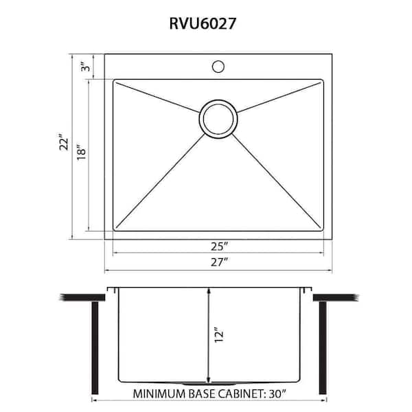 22 Inch Topmount Laundry Deep Utility Sink 16 Gauge Stainless Steel