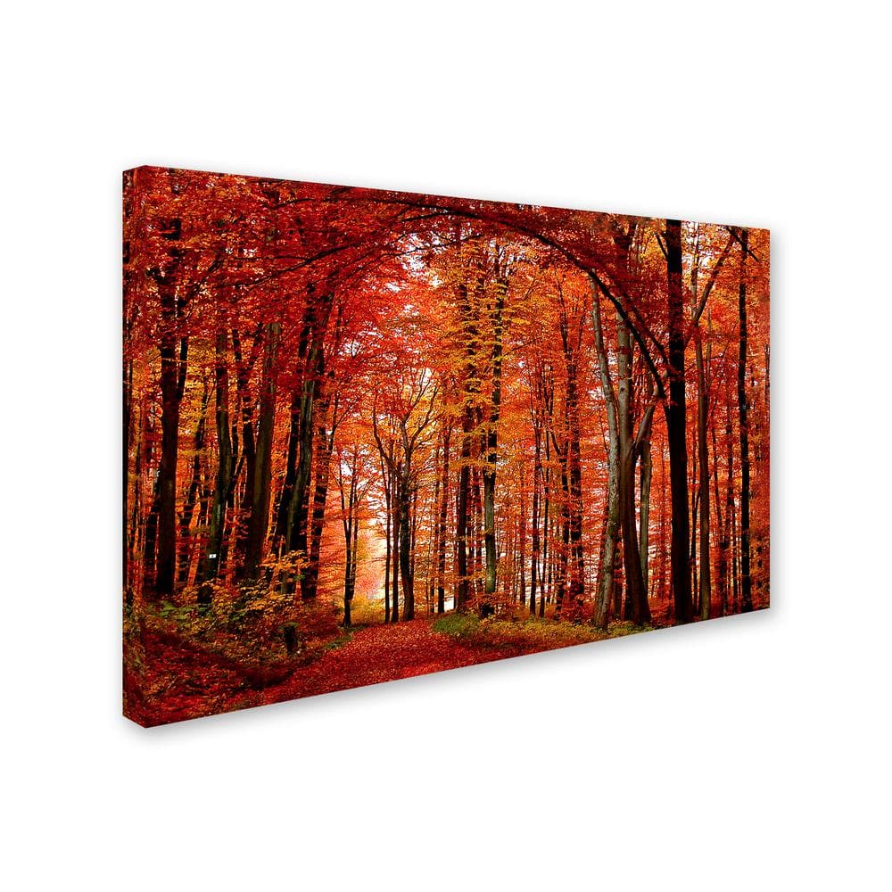 Large Red Autumn Forest Canvas Wall Art