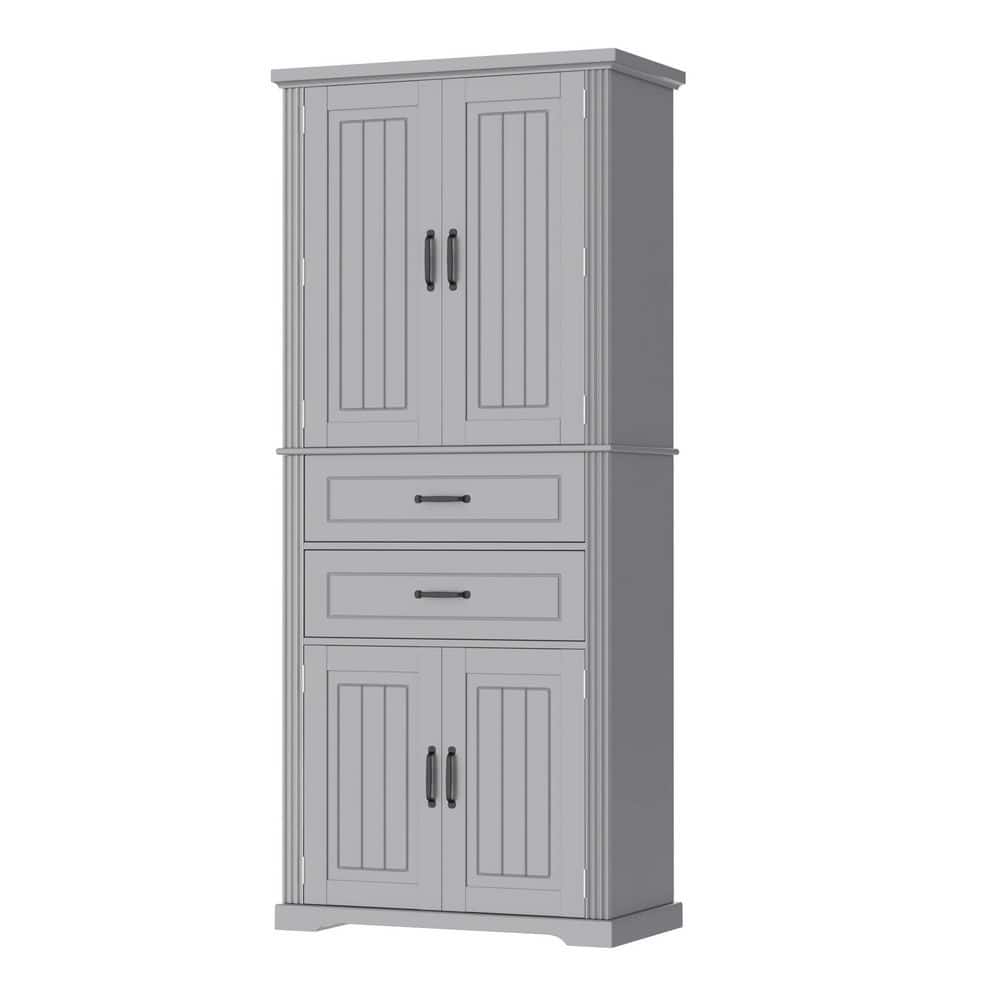 30 in. W x 15.8 in. D x 72.5 in. H Freestanding Gray Linen Cabinet with 2-Drawers and Slide Rails and Adjustable Shelf
