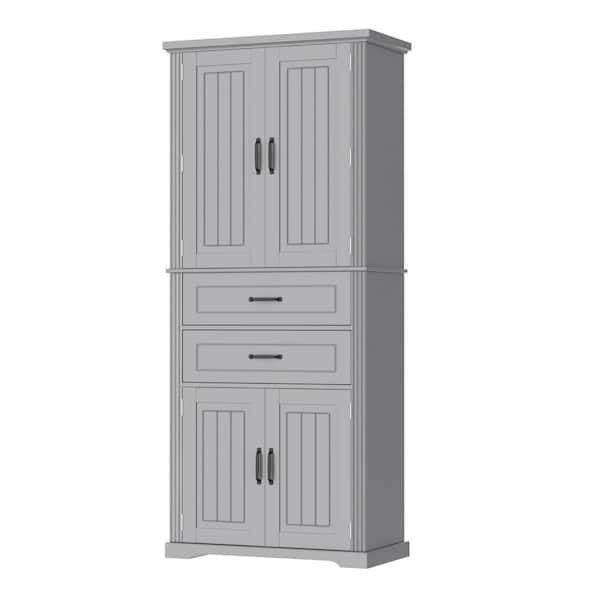 30 in. W x 15.8 in. D x 72.5 in. H Freestanding Gray Linen Cabinet with 2-Drawers and Slide Rails and Adjustable Shelf
