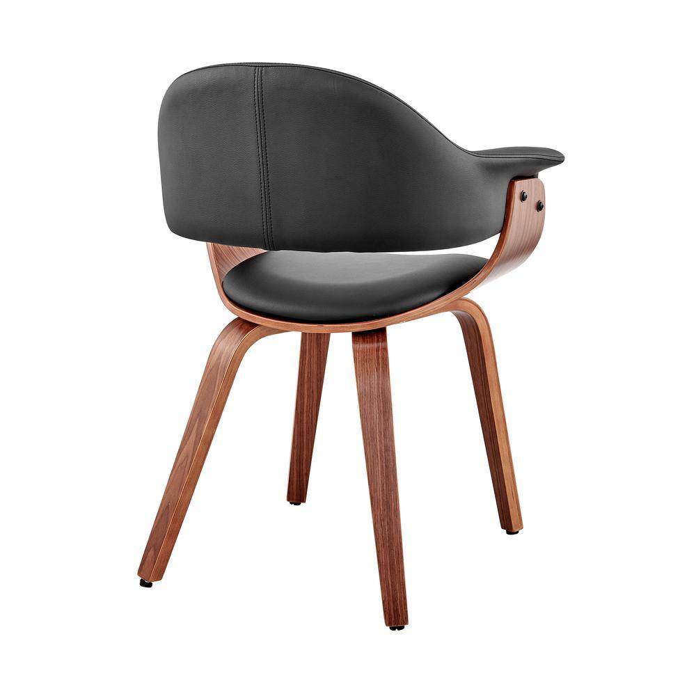 Adalyn Contemporary Black Faux Leather & Walnut Wood Arm Chair