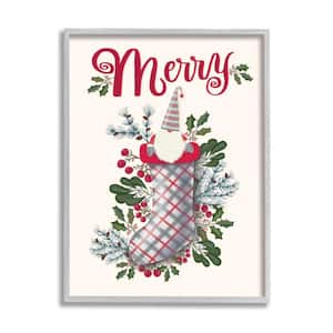 Merry Christmas Gnome Plaid Holly Stocking By Darlene Seale Framed Print Abstract Texturized Art 11 in. x 14 in.