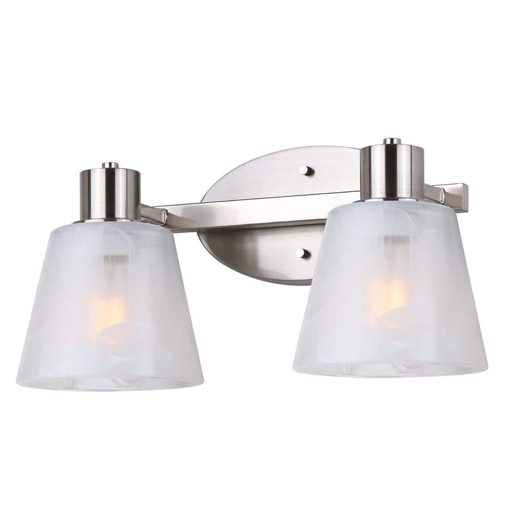 CANARM LUELLE 16 in. 2-Light Brushed Nickel Vanity with Clear Glass Shade