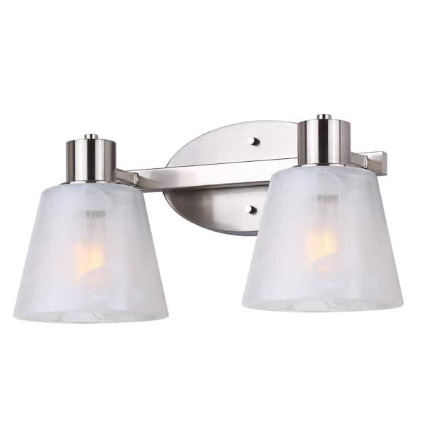 CANARM LUELLE 16 in. 2-Light Brushed Nickel Vanity with Clear Glass Shade
