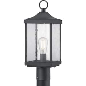 Park Court 1-Light Textured Black Traditional Outdoor Post Lantern with Clear Seeded Glass