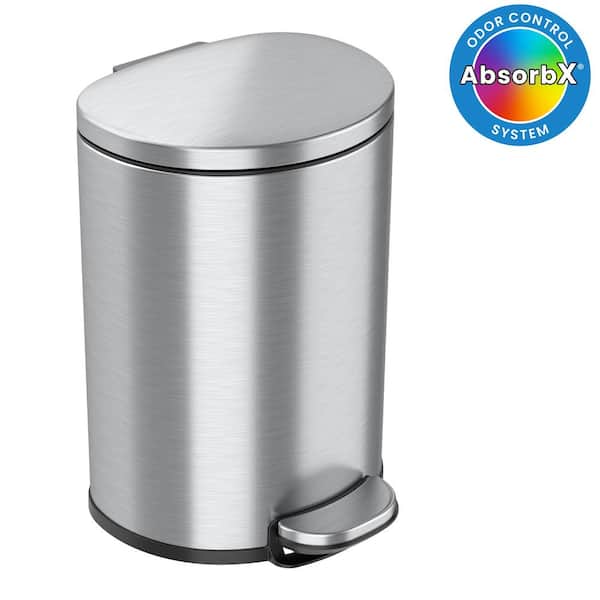 3.2 Gal. / 12 Liter Stainless Steel SoftStep Semi-Round Household Metal Trash Can with Odor Filter