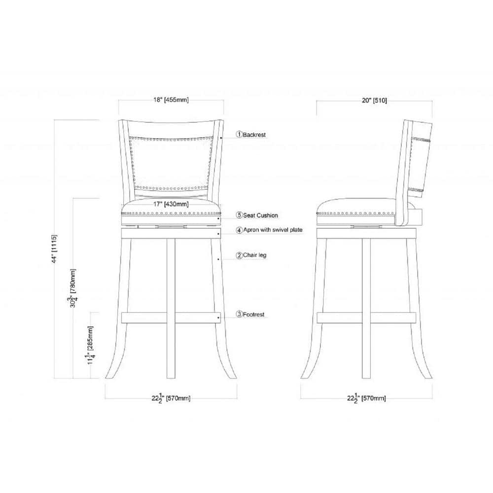 Bristol 29" Black Swivel Wood and Leather Bar Stool