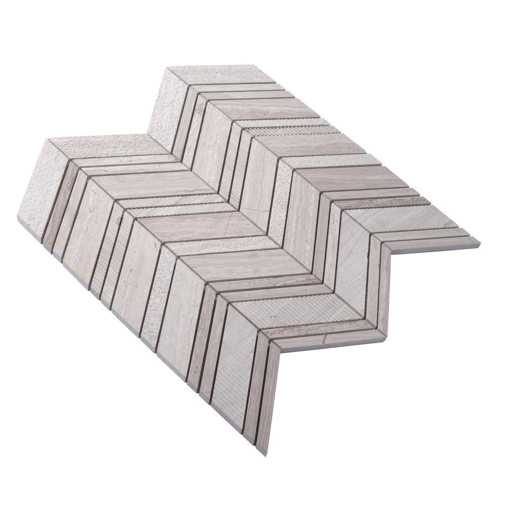 Gray and Beige Chevron Polished Marble Mosaic Tile