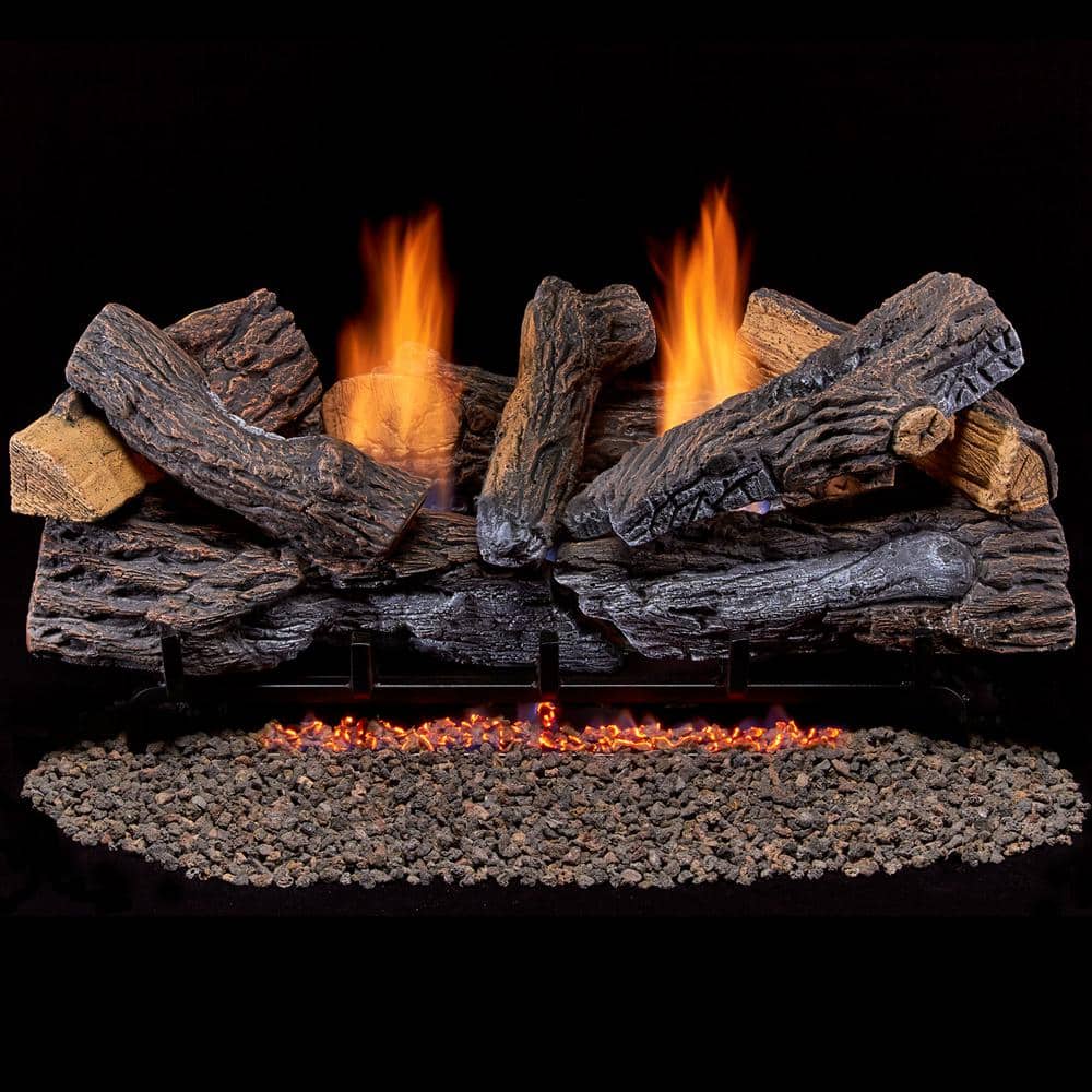 Ventless Dual Fuel Log Set - 30 in. Stacked Red Oak - 33,000 BTU - T-Stat C