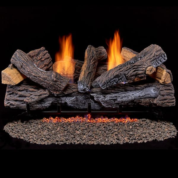 Duluth Forge Ventless Dual Fuel Log Set - 30 in. Stacked Red Oak - 33,000 BTU - T-Stat Control