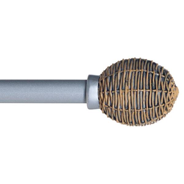 Lavish Home 48 in. - 86 in. Telescoping 3/4 in. Single Curtain Rod in Silver with Basket Weave Finial