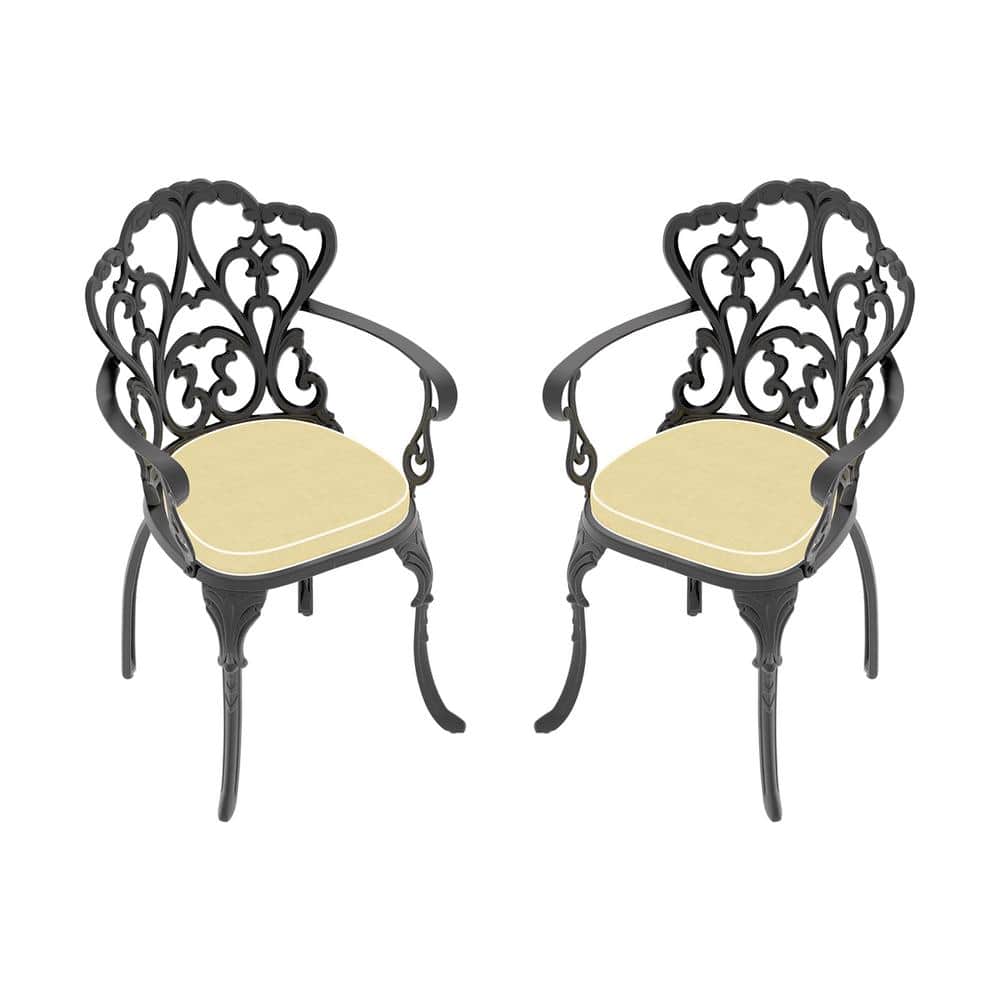 100% Aluminum Patio Dining Chair (2 pcs) with Black Frame and Cushions In R