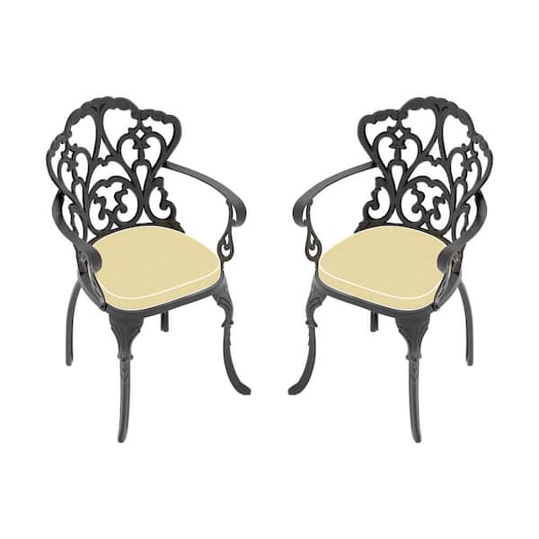 Unbranded 100% Aluminum Patio Dining Chair (2 pcs) with Black Frame and Cushions In Random Colors