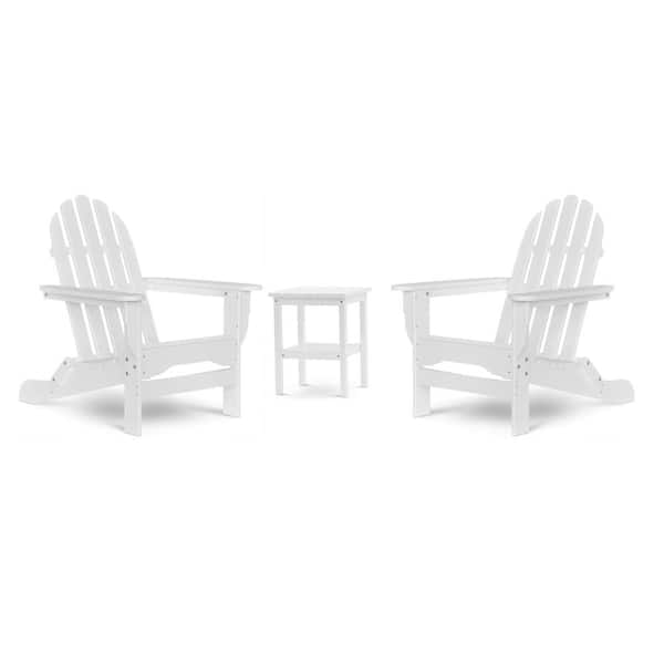 Durogreen Icon White Recycled Plastic Adirondack Chair with Side Table (2-Pack)