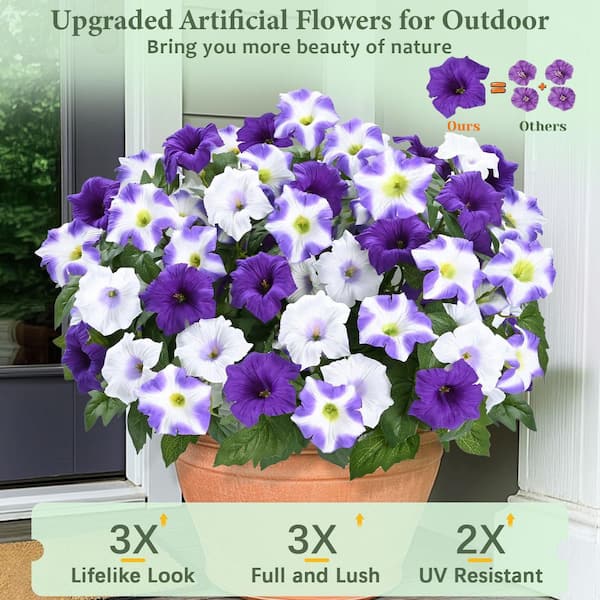 4 Bundles 15.7 in. Purple White Indoor/Outdoor Artificial Petunia