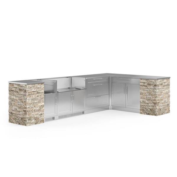 NewAge Products Signature Series 11-Piece L Shape Outdoor Kitchen Cabinet Set with 40 in. Grill Cabinet and Stainless Steel Top