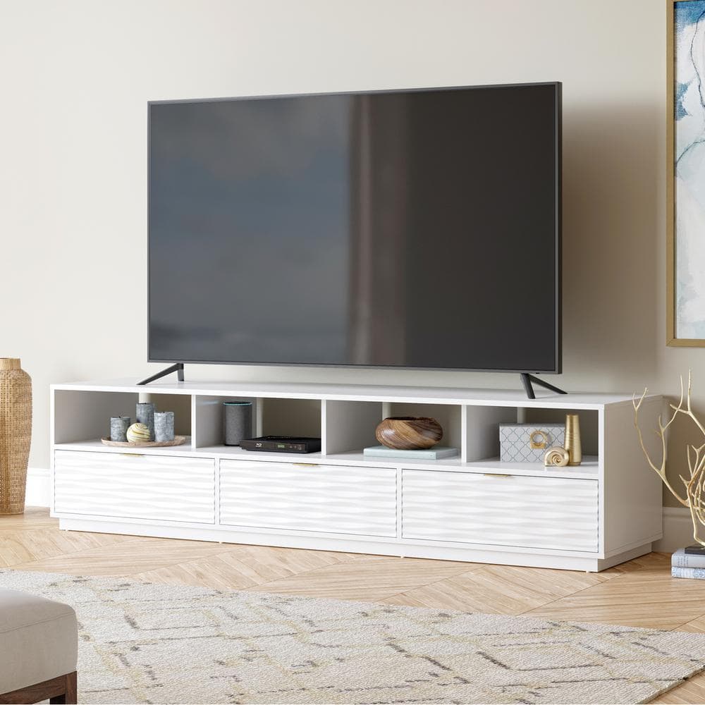 White 80'' Media Console with Cabinet and Drawers