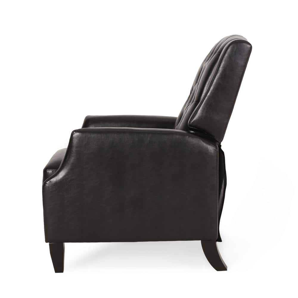 Midnight Black and Dark Brown Faux Leather Wood Recliner Set