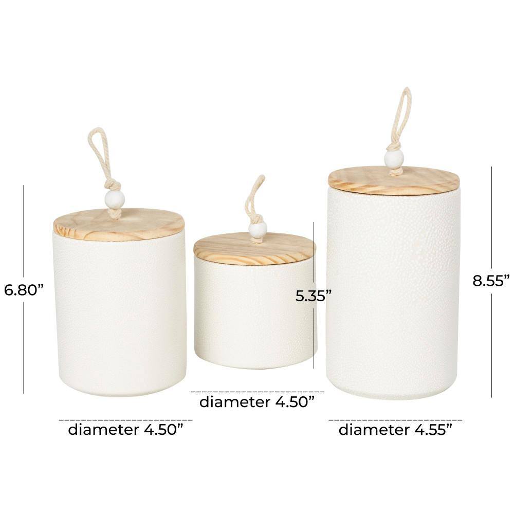 White Glass Canister Set with Wooden Lids